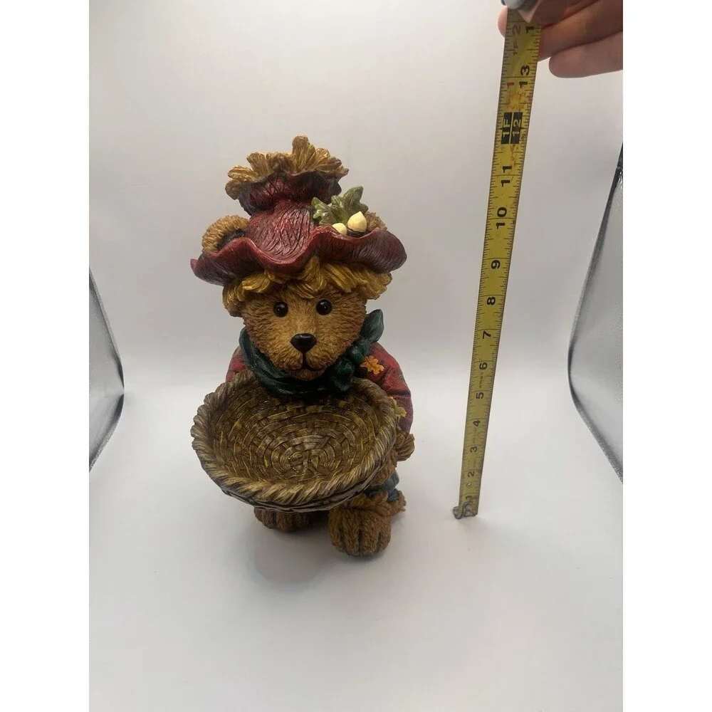 Vintage 2004 Fall Harvest Teddy Bear Figurine Basket Autumn Decor 12”